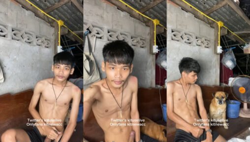 น้องต๊ะนั่งชักว่าวโชว์อยู่หน้าบ้าน แต่มีน้องหมามานั่งลุ้น เอาไงดีล่ะ เงี่ยนก็เงี่ยน น้ำก็จะแตก โอ๊ยเสียว